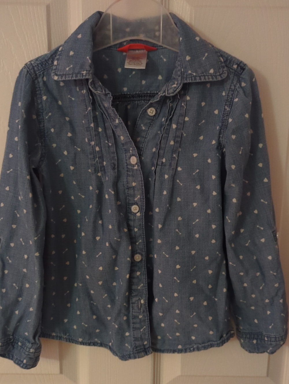 5/$20 Gymboree Blue Denim Heart-Print Button-Down Shirt Size 6
